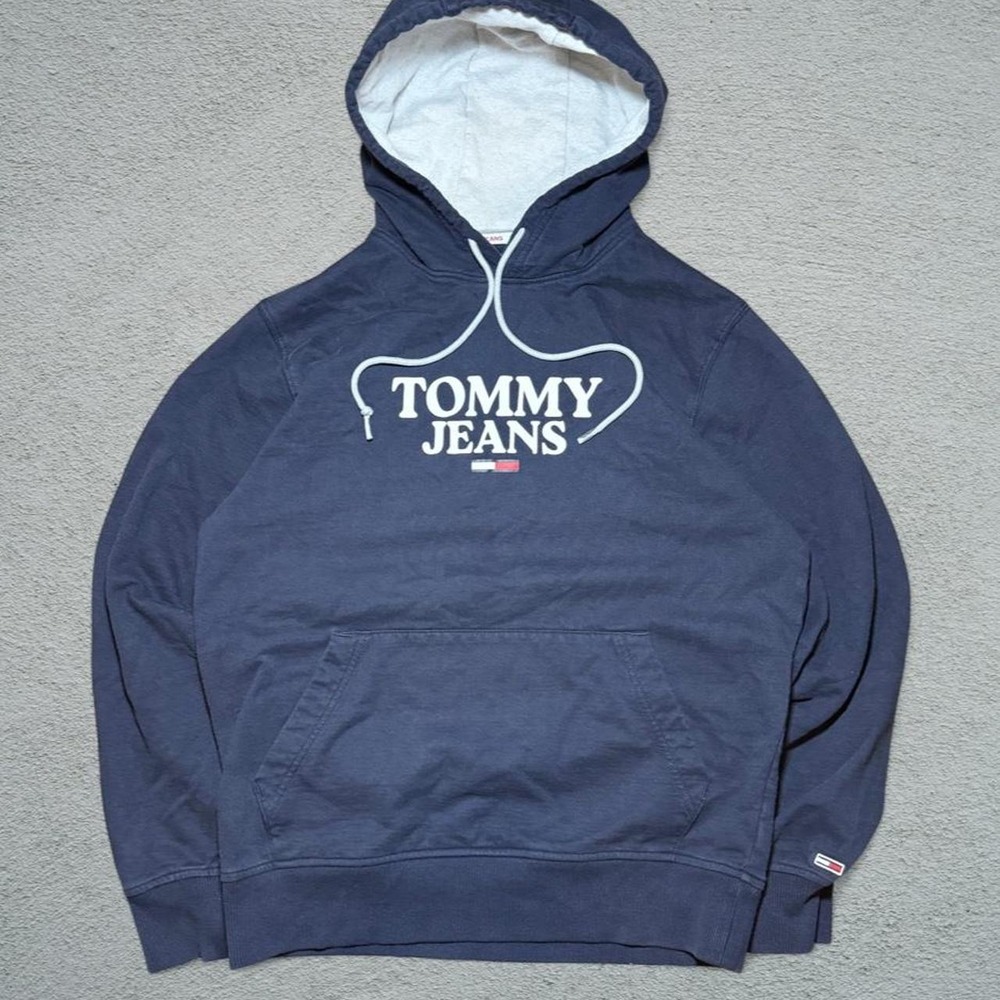 Tommy Hilfiger Tommy Jeans Navy Blue Logo Hoodie Mens Small Preppy Sweatshirt